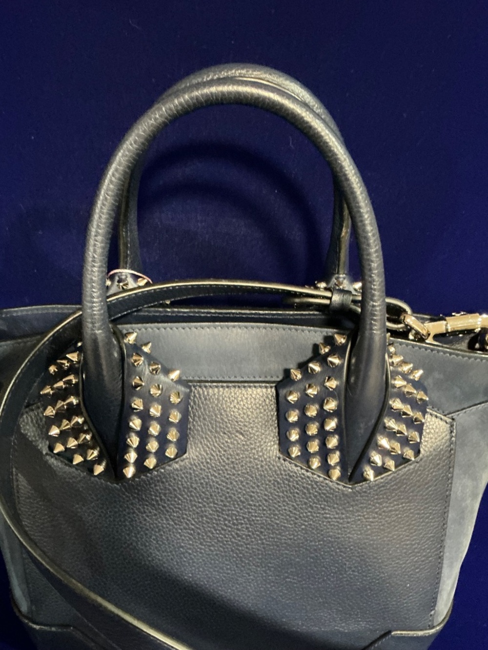 Christian Louboutin Navy Blue Top Handle Spiked 2way Eloise Satchel/Tote Bag - Picture 2 of 11